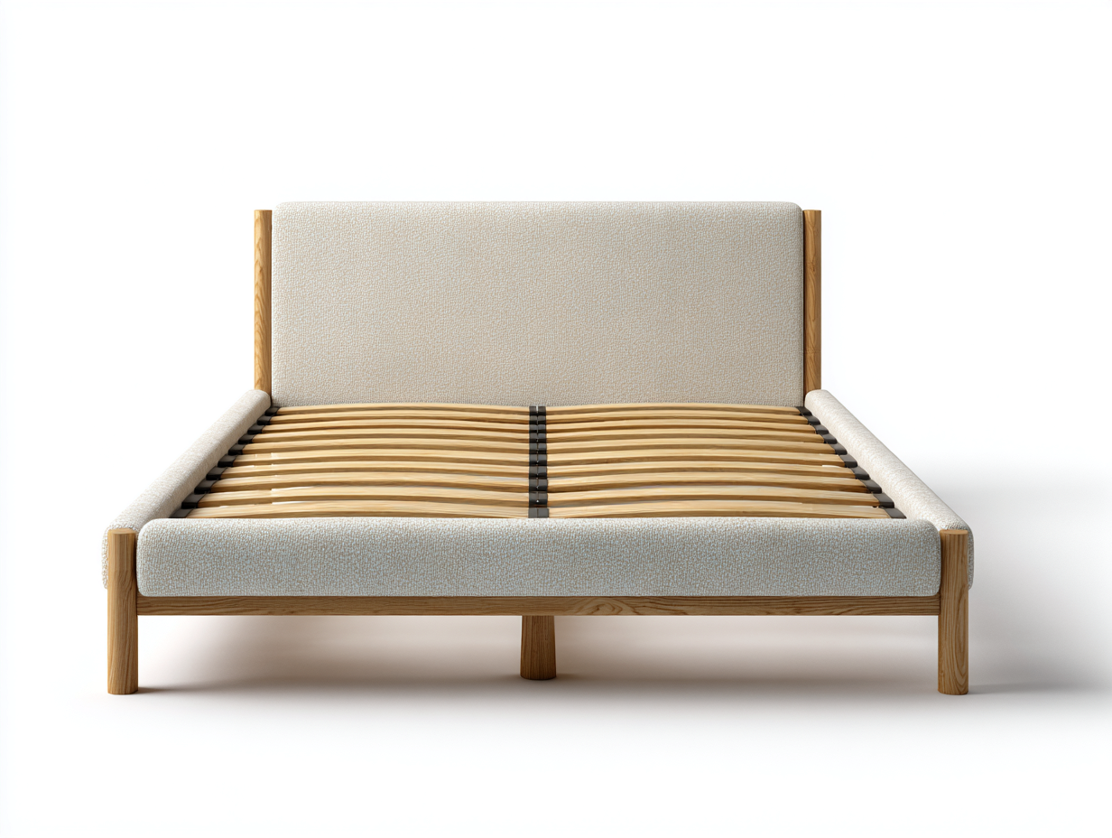 Doppelbett Holz Stoff 200x160x100 cm naturholz-creme - geeignet für Schlafzimmer - modernes Design-Coluxnidecor