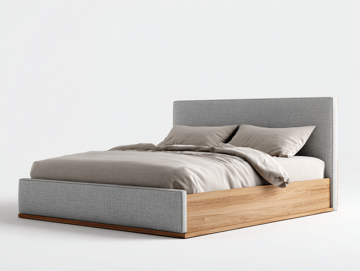 Doppelbett Holz Stoff 200x160x105 cm hellholz-grau - geeignet für Schlafzimmer - modernes Design-Coluxnidecor