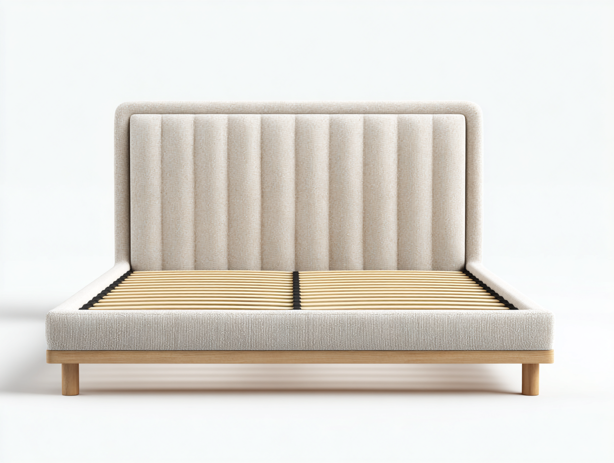 Doppelbett Holz Stoff 200x180x105 cm naturholz-beige - geeignet für Schlafzimmer - modernes Design-Coluxnidecor