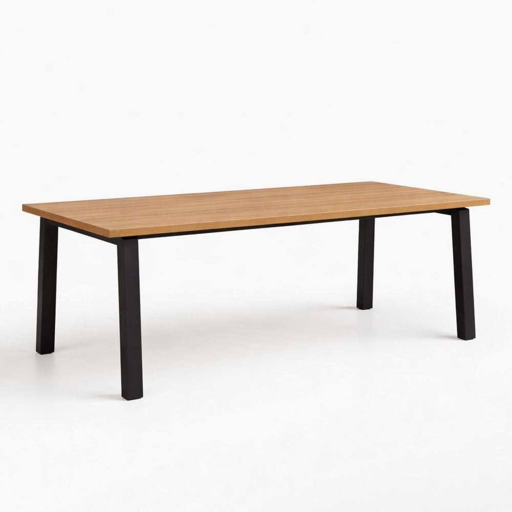 Rectangular Oak Veneer Dining Table with Black Steel Legs 200cm x 90cm x 75cm