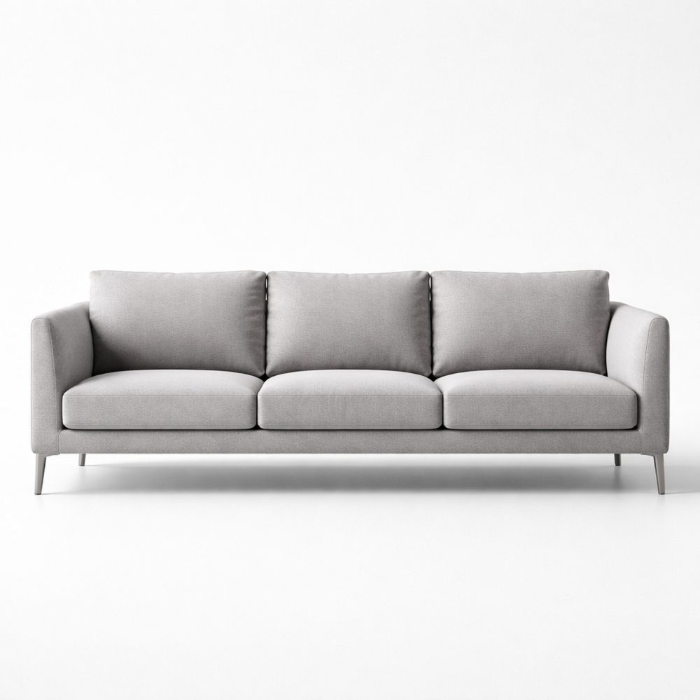 Three Seater Fabric Sofa Light Gray Upholstered with Metal Legs 84in Length
