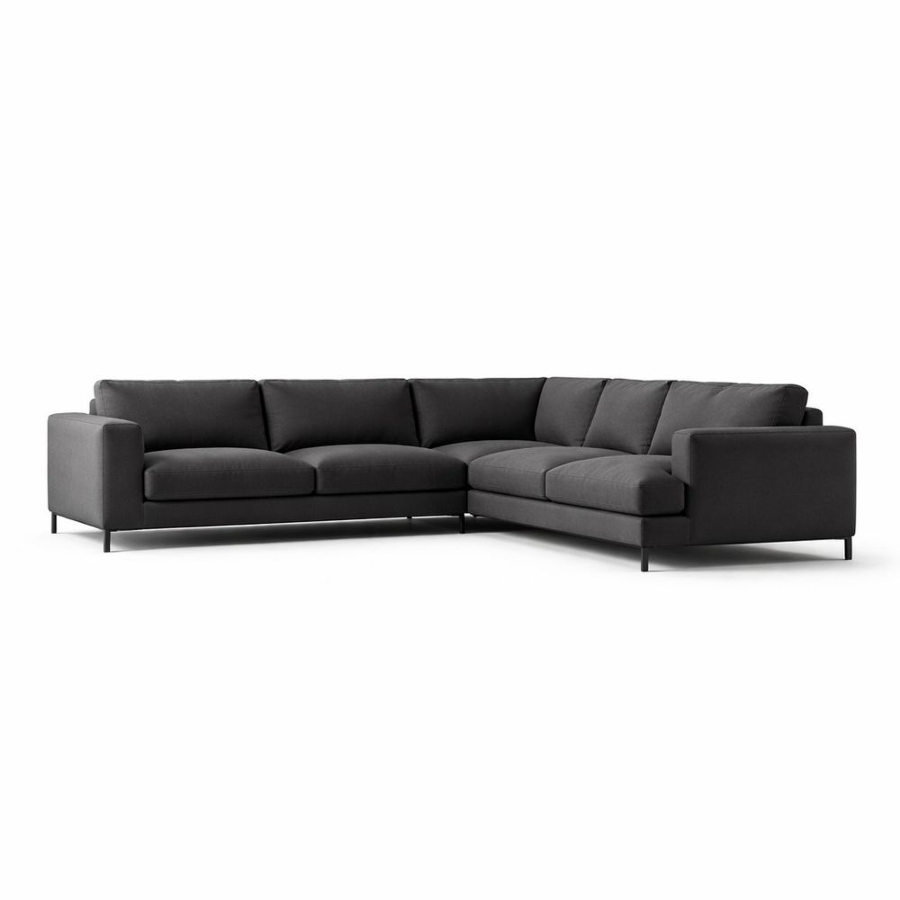 L-Shaped Sectional Sofa Polyester Fabric Dark Gray