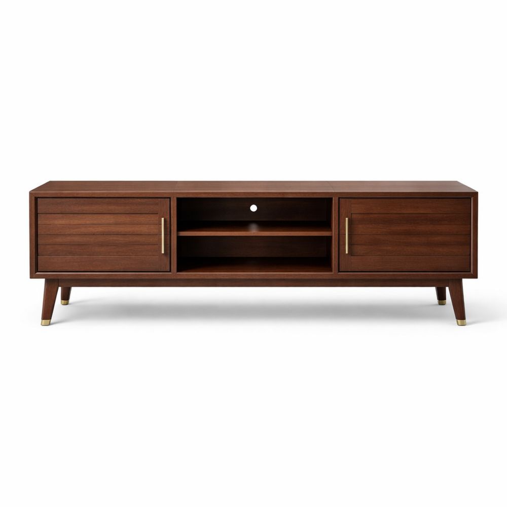 Wood TV Stand Media Console with Two Cabinets and Shelves