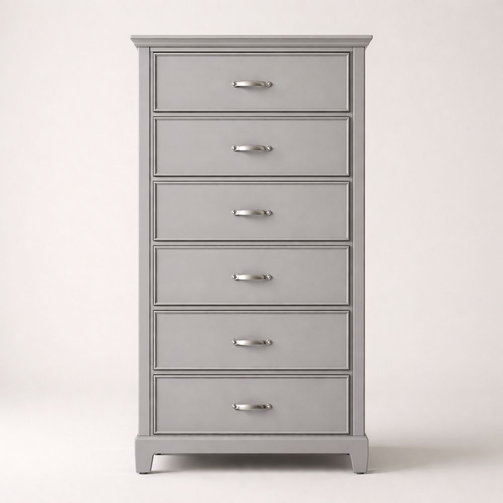 Gray six-drawer wooden cabinet