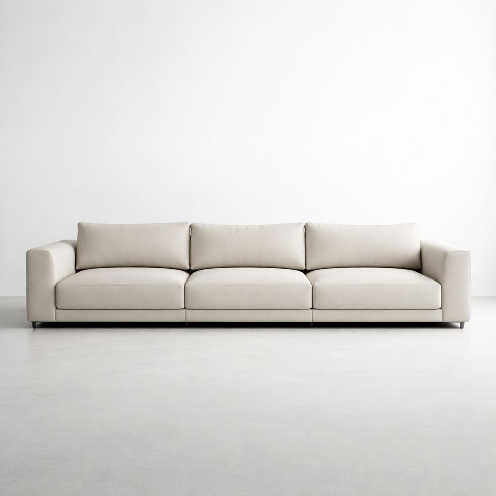 Beige Polyester Upholstered Three-Seater Sofa