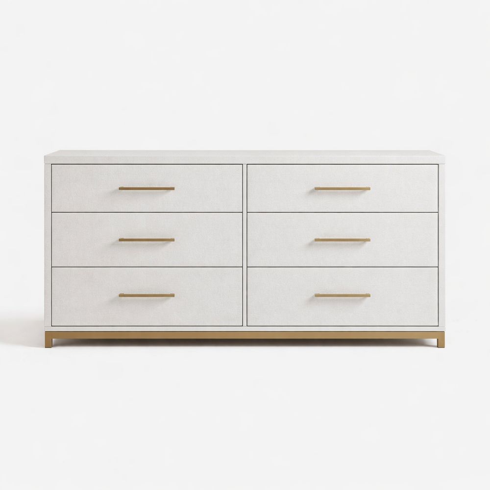 Six-drawer MDF cabinet with metal handles