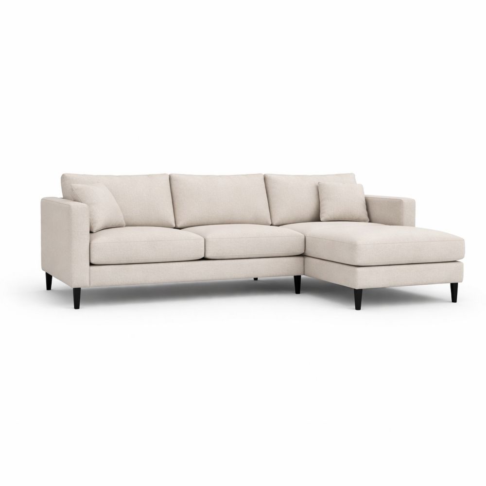 Beige Polyester Sectional Sofa with Chaise 85in x 60in x 34in