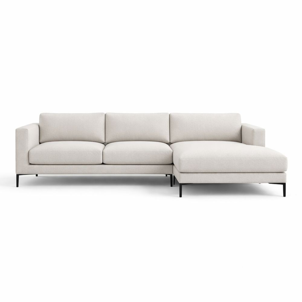 Beige Fabric Sectional Sofa with Metal Legs