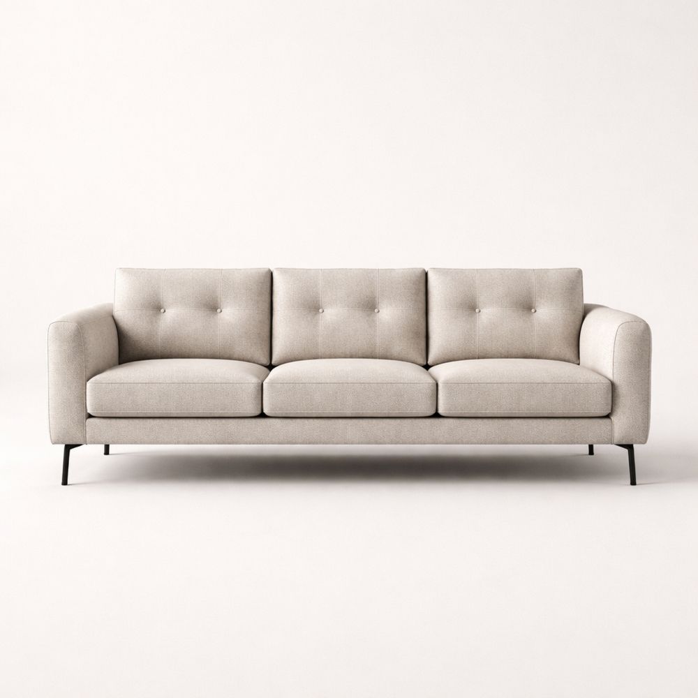 3-Seater Linen Upholstery Sofa with Metal Legs Beige
