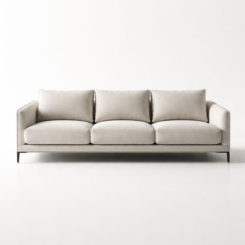 3-Seater Polyester Fabric Sofa Beige Upholstery Steel Frame 220cm