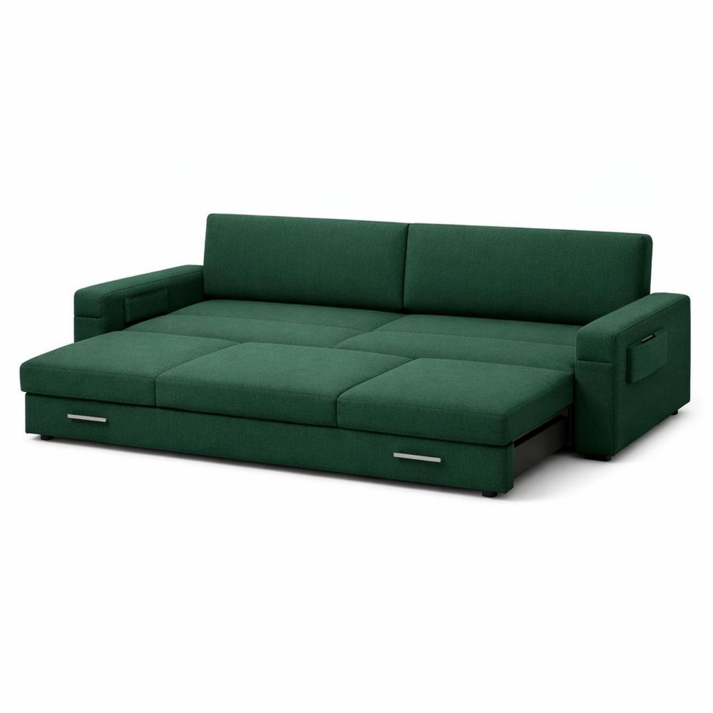 Convertible Linen Fabric Sofa Bed Green 218cm x 155cm x 90cm