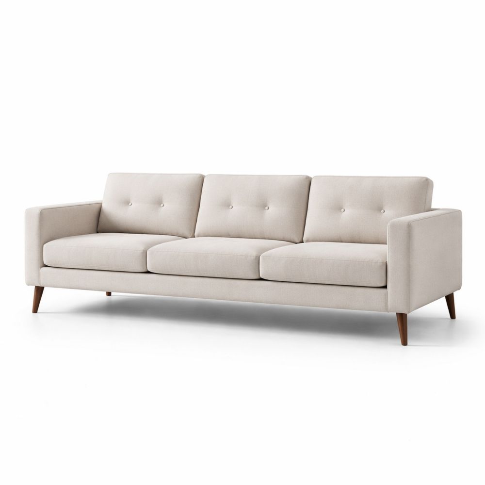 Linen Upholstered Three-Seater Sofa Beige