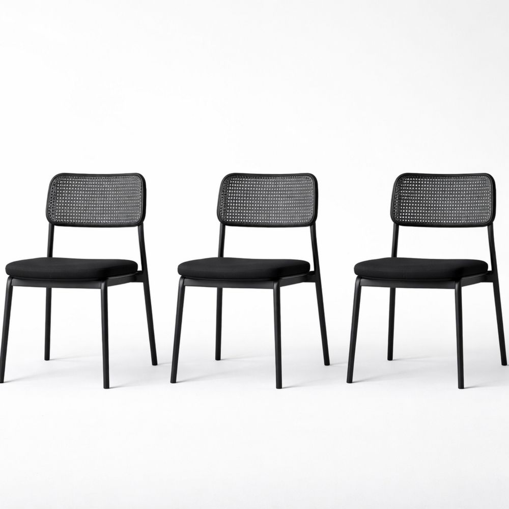 Set of 3 Black Mesh Back Dining Chairs with Cushioned Seats