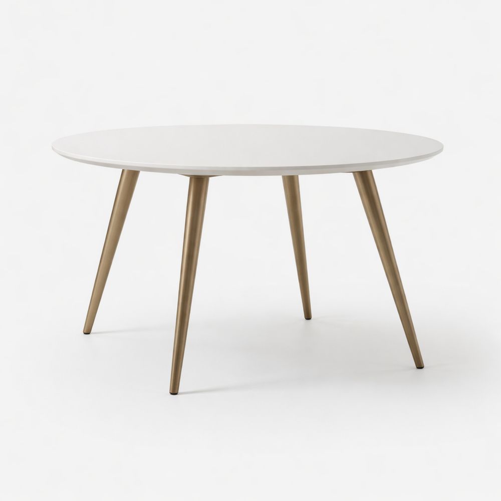 Round Dining Table White Top Metal Legs 75cm Height 120cm Diameter