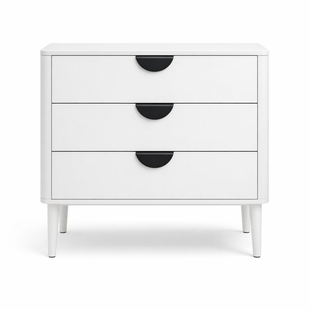 White MDF Chest of Drawers with Three Black Handle Drawers