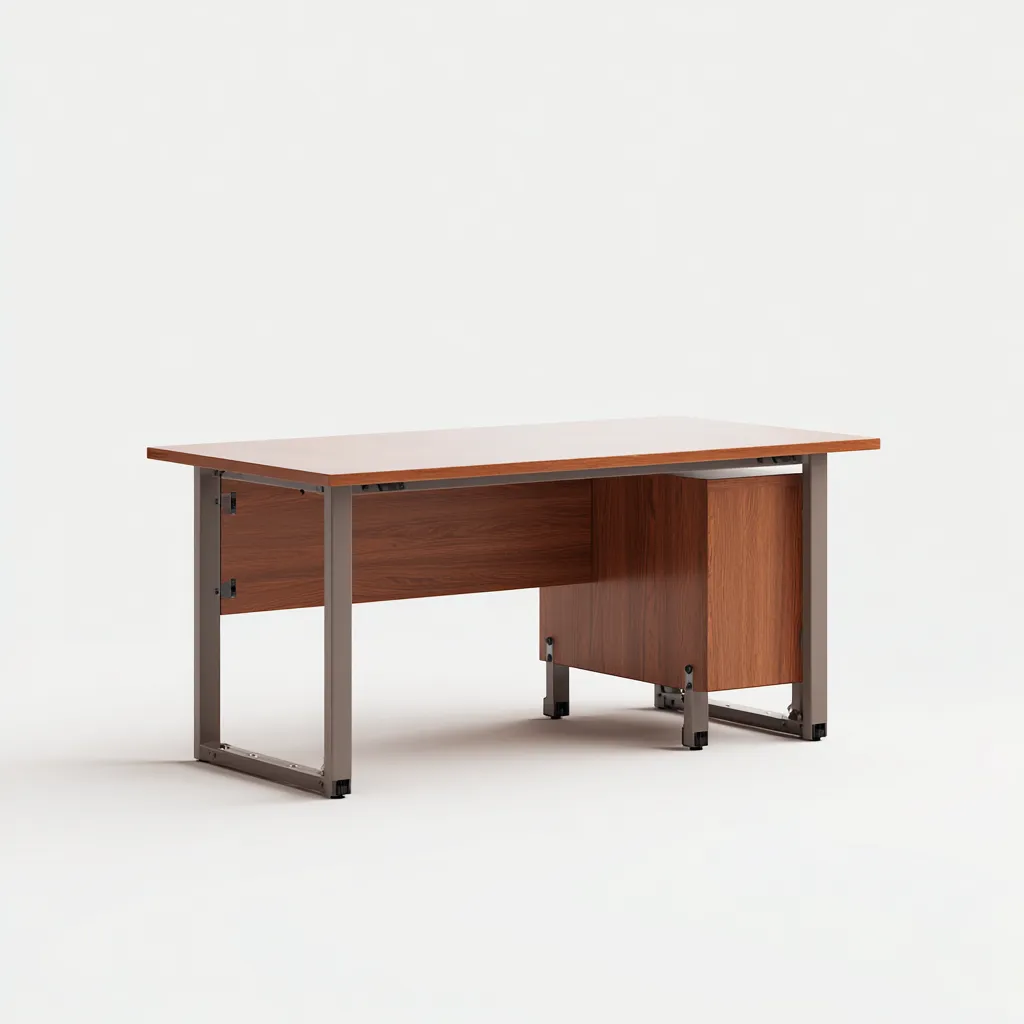Bureau MDF métal 140x70x75 cm - noyer - pour bureau - design industriel-Rizenyhaven