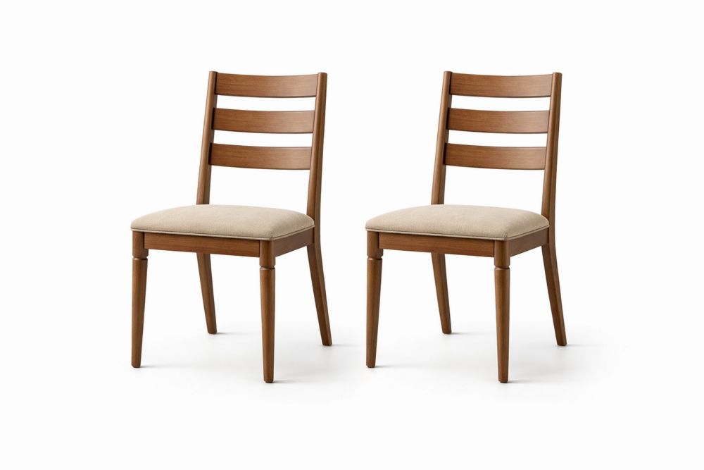 Set of 2 Solid wood Dining Chairs with Fabric Upholstery Beige