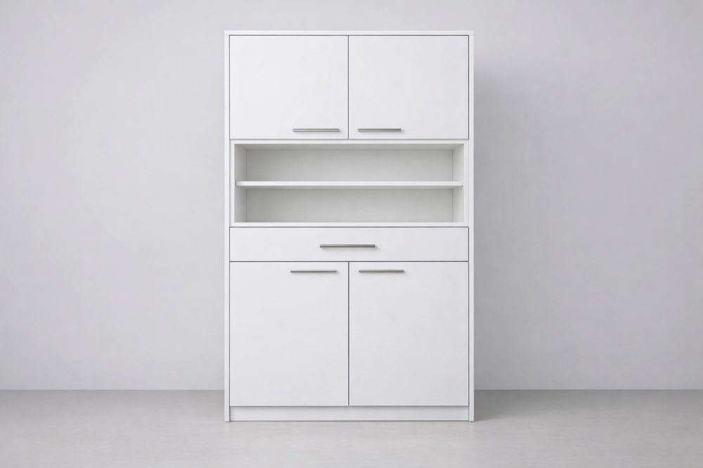 White MDF Sideboard with Adjustable Shelves and Aluminum Handles 80x40x180cm