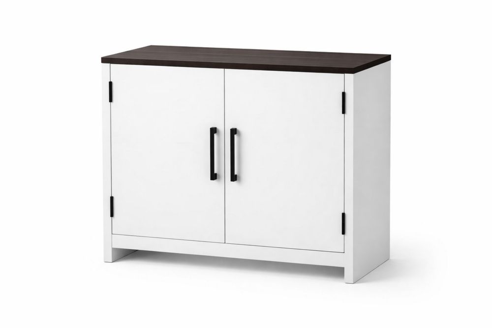 MDF Storage Sideboard with Two Doors MDF and Wood Veneer White Brown