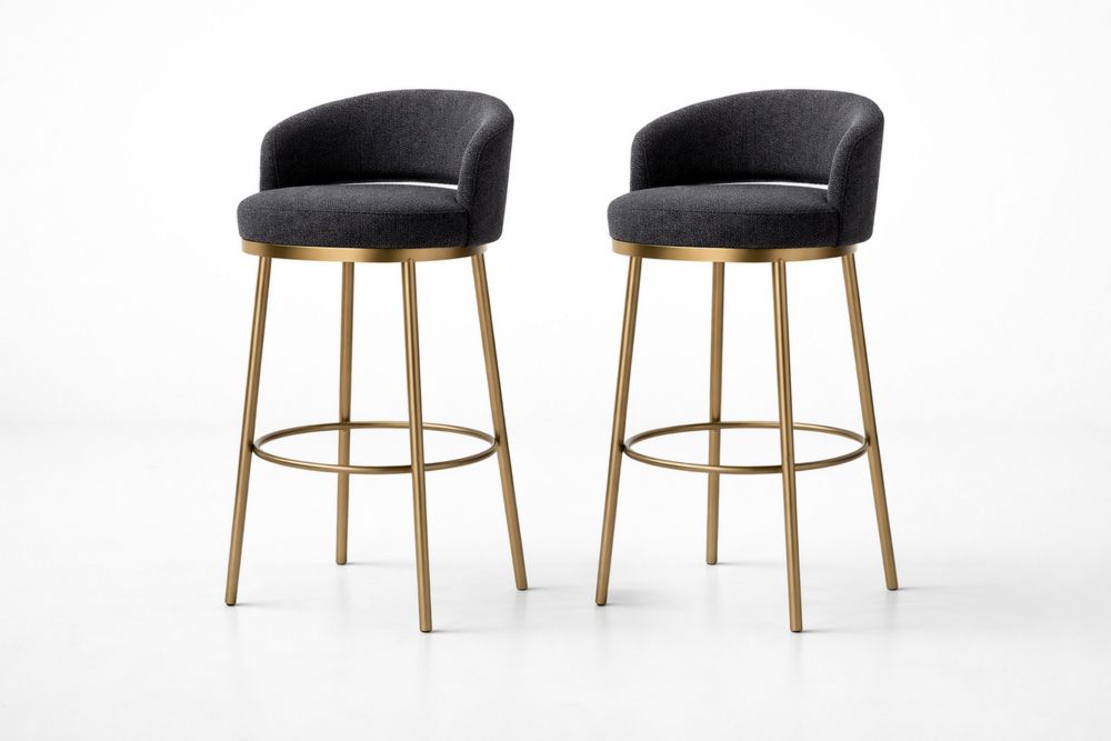 Set of 2 Upholstered Bar Stools Fabric Seat Stainless Steel Frame