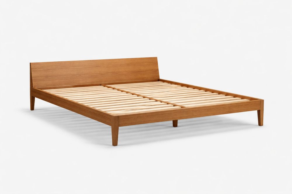 Solid Wood Platform Bed Frame with Headboard Queen Size