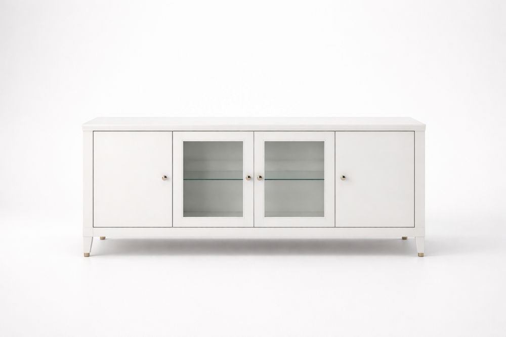 White MDF Sideboard Cabinet with Tempered Glass Doors 150x40x80 cm