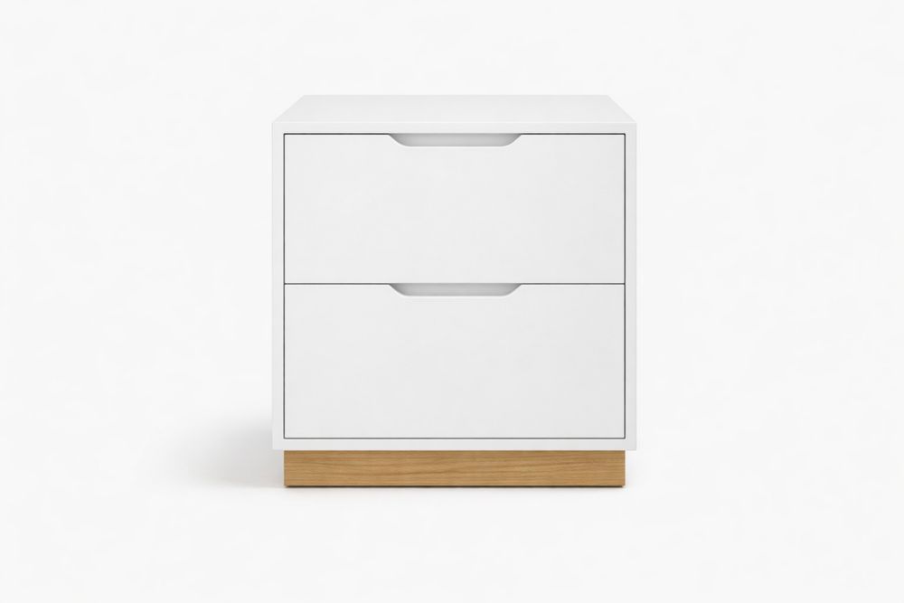 White MDF Nightstand with Two Drawers