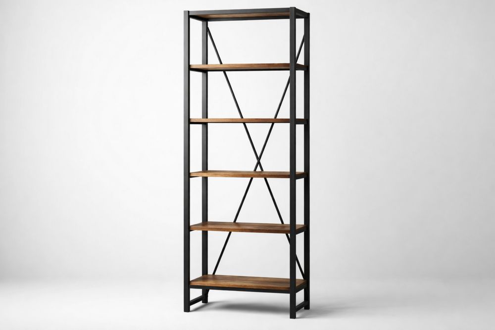 5-Tier Aluminum and Solid Wood Bookshelf Black/Brown 180cm x 80cm x 30cm