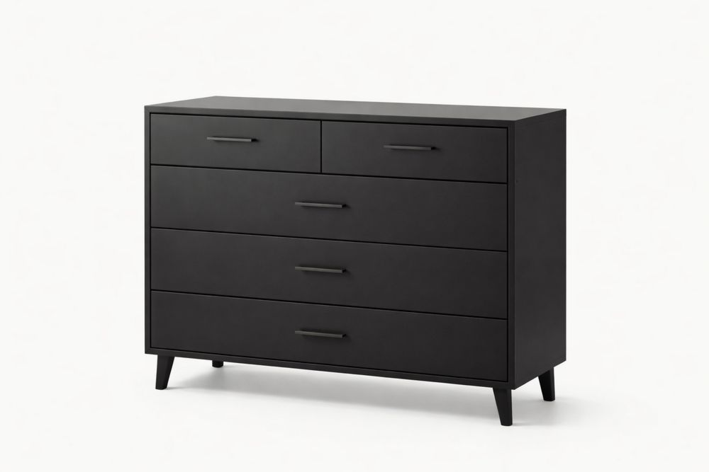 Black Engineered Wood Shoe Storage with Five Drawers