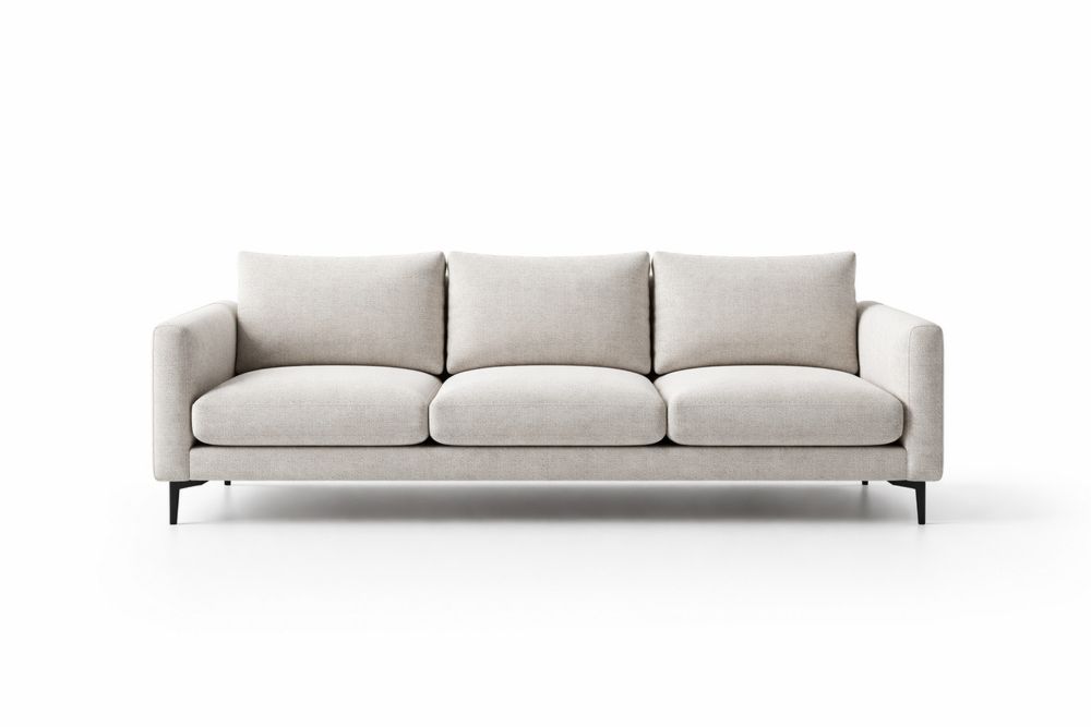 Three-Seater Linen Fabric Sofa Beige with Aluminum Legs