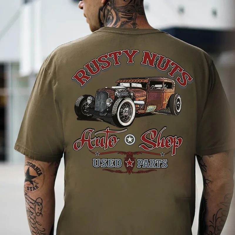 RUSTY NUTS AUTO SHOP Classic Car Print Men's T-shirt