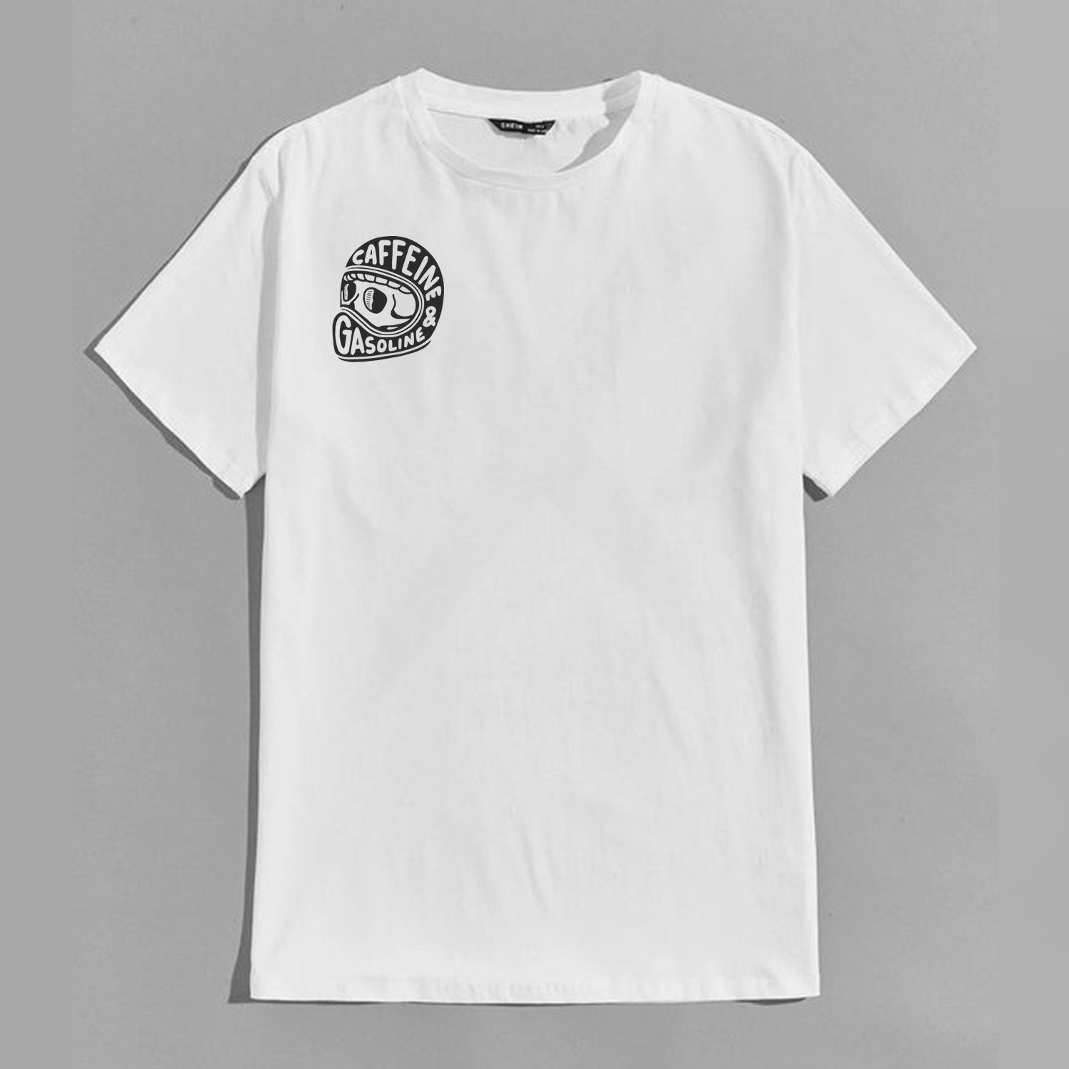 Modern Orange or Black Caffeine & Gasoline White Print T-shirt