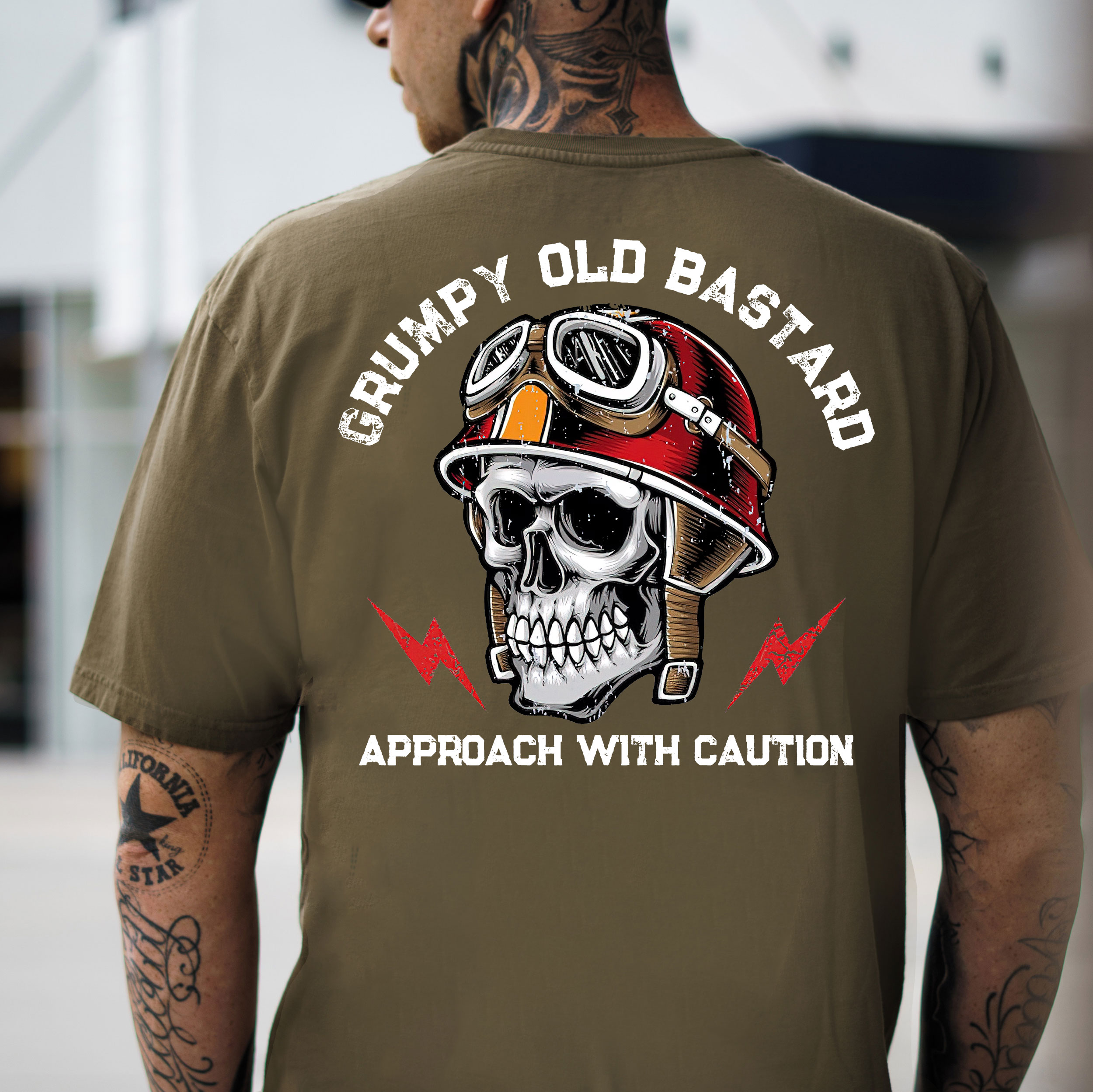 GRUMPY OLD BASTARD Skull Black Print T-Shirt