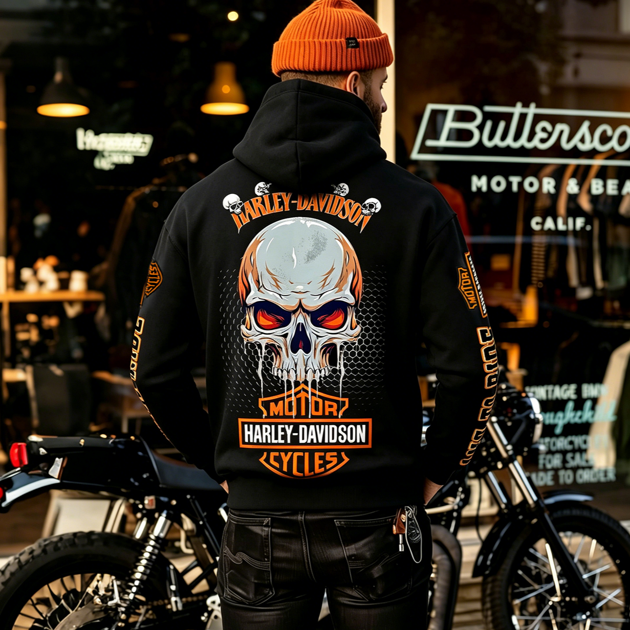 Harley-Davidson Dripping Skull Printed Men's Hoodie