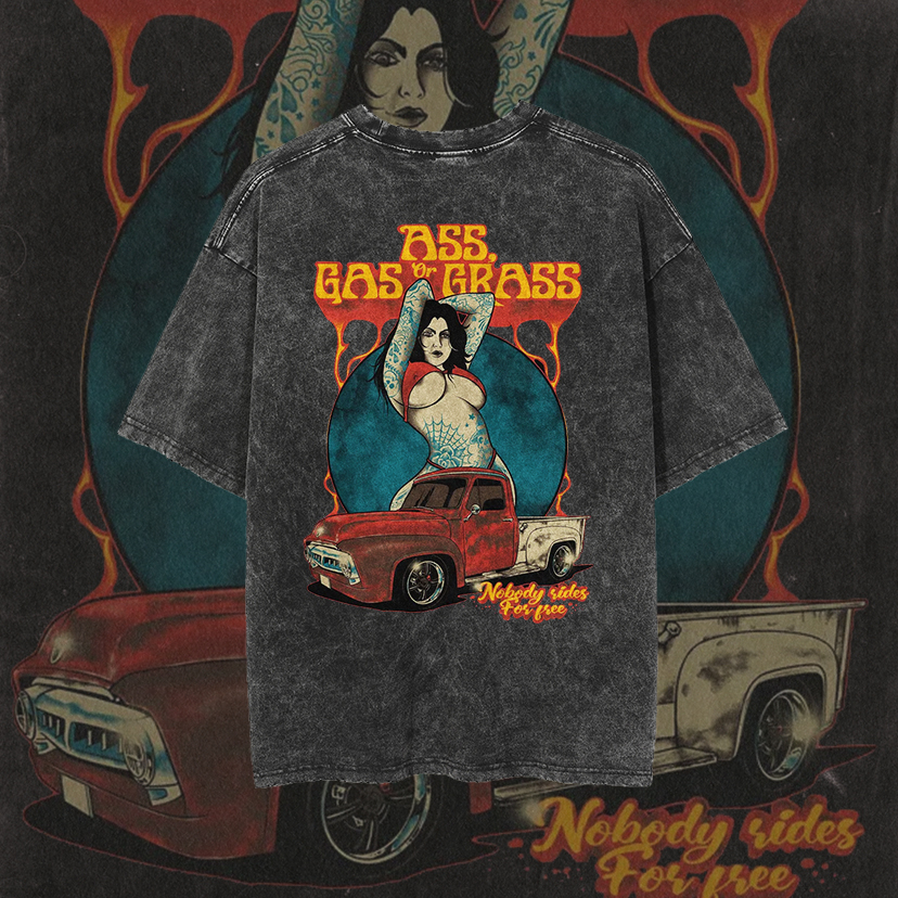 ASS GAS OR GRASS Sexy Lady Print Men's Washed T-shirt