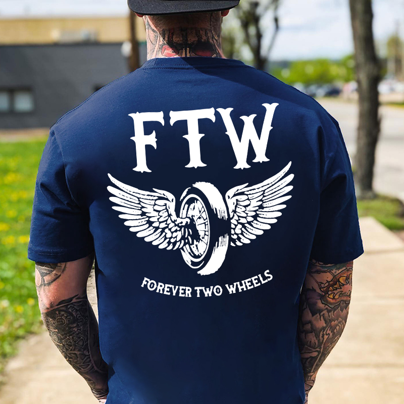 FTW FOREVER TWO WHEELS Angel Wings Graphic Print T-shirt