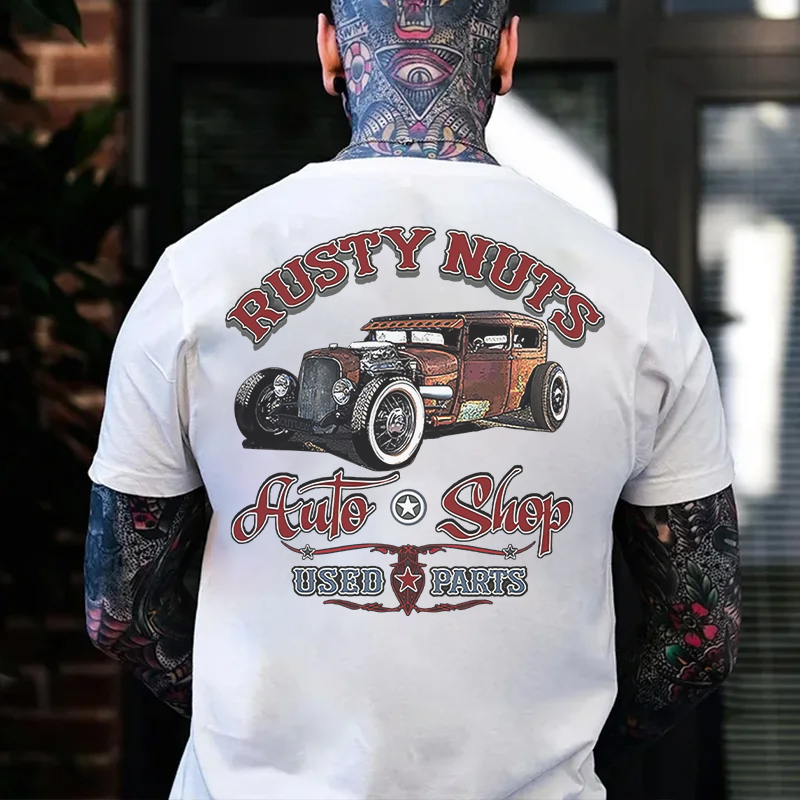 RUSTY NUTS AUTO SHOP Classic Car Print Men's T-shirt