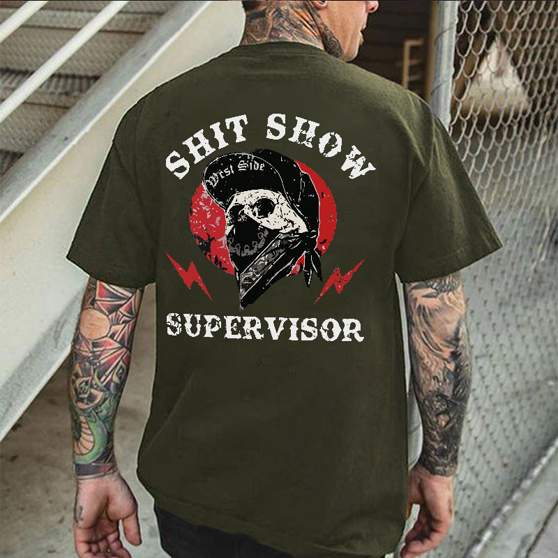 SHIT SHOW SUPERVISOR Skull White Print T-Shirt