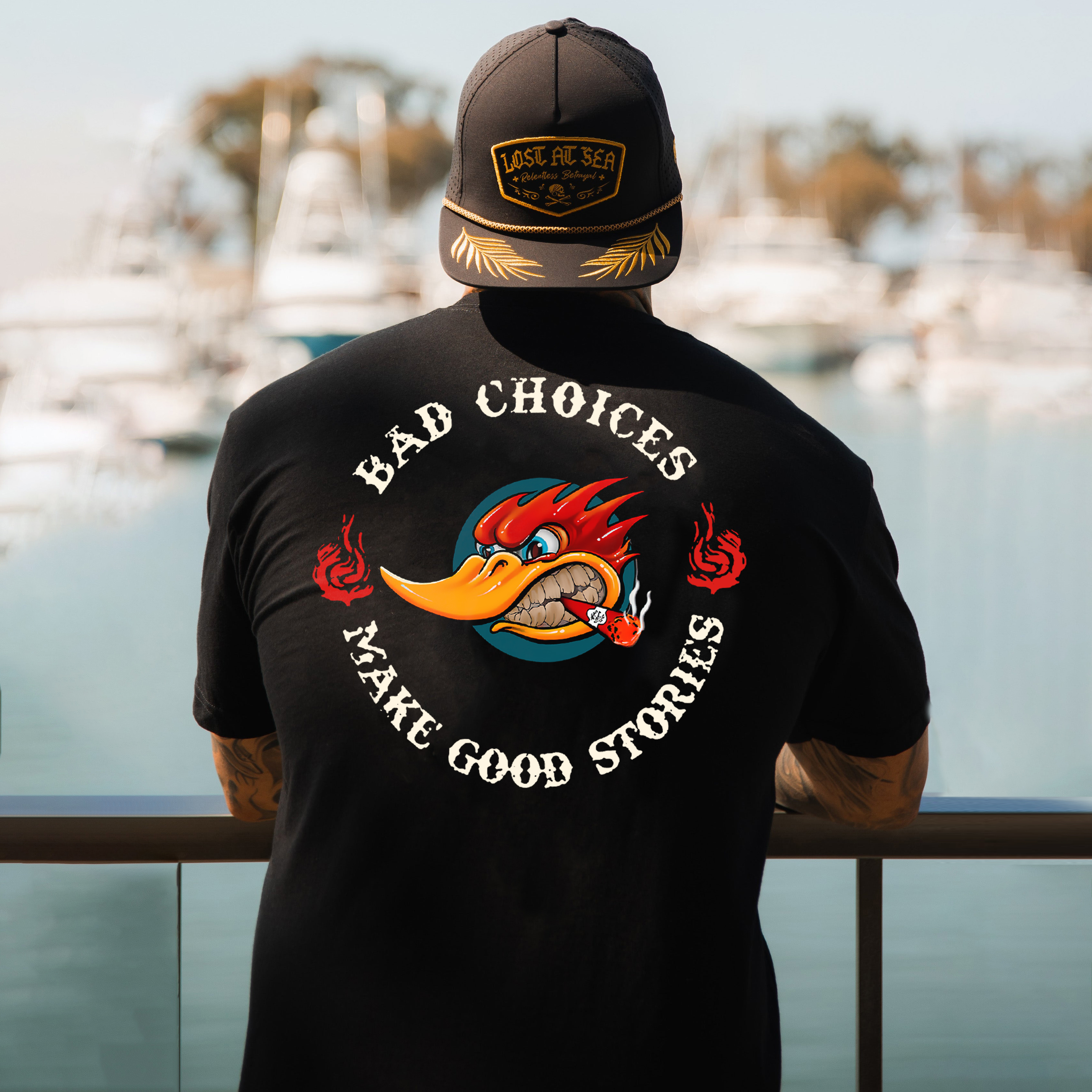 BAD CHOICES MAKE GOOD STORIES Hot Rod Bird Print Men's T-shirt
