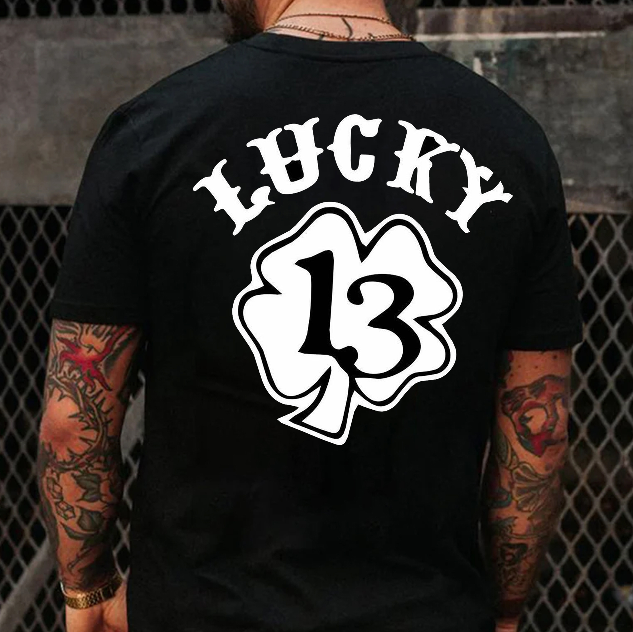 LUCKY 13 Four Leaf Clover Print Men's T-shirt