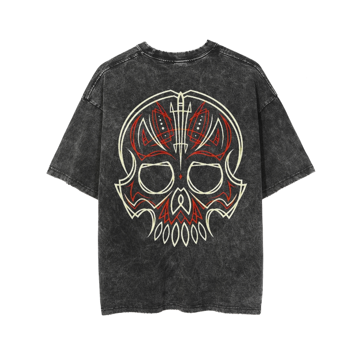 Phantom Pinstripe Skull Print Men's Washed T-shirt