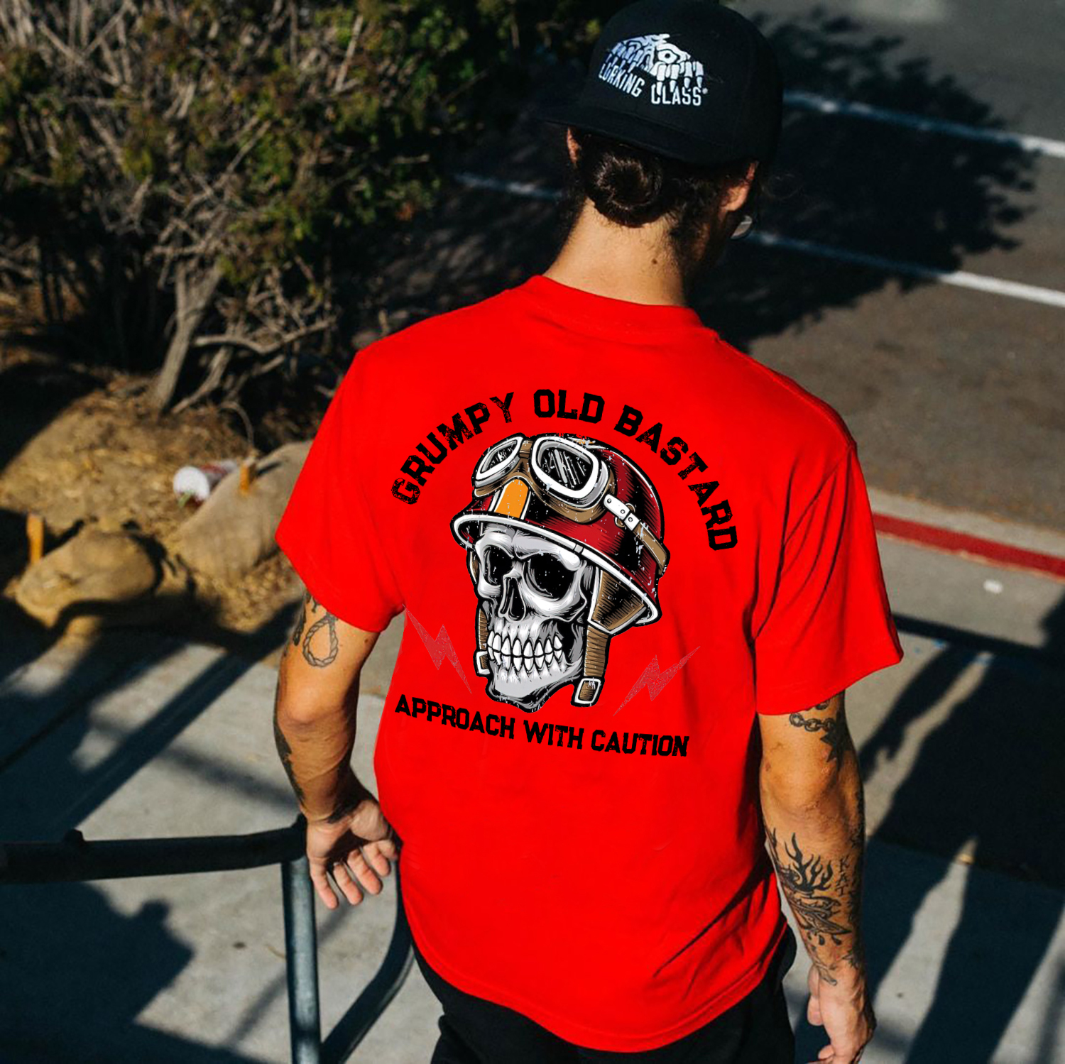 GRUMPY OLD BASTARD Skull Black Print T-Shirt