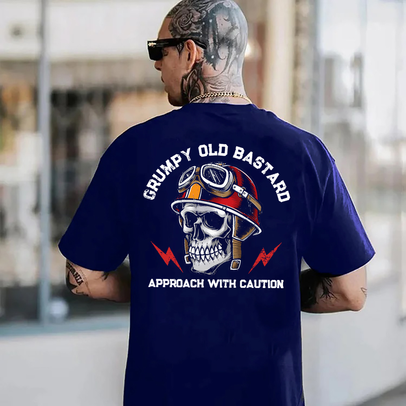GRUMPY OLD BASTARD Skull Black Print T-Shirt