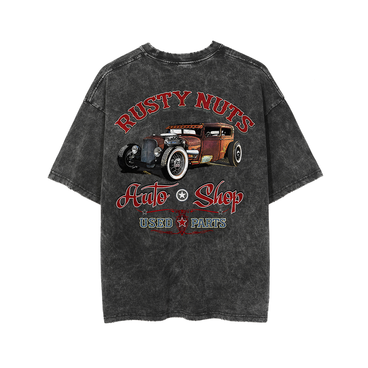 RUSTY NUTS AUTO SHOP Classic Car Print Men's Washed T-shirt