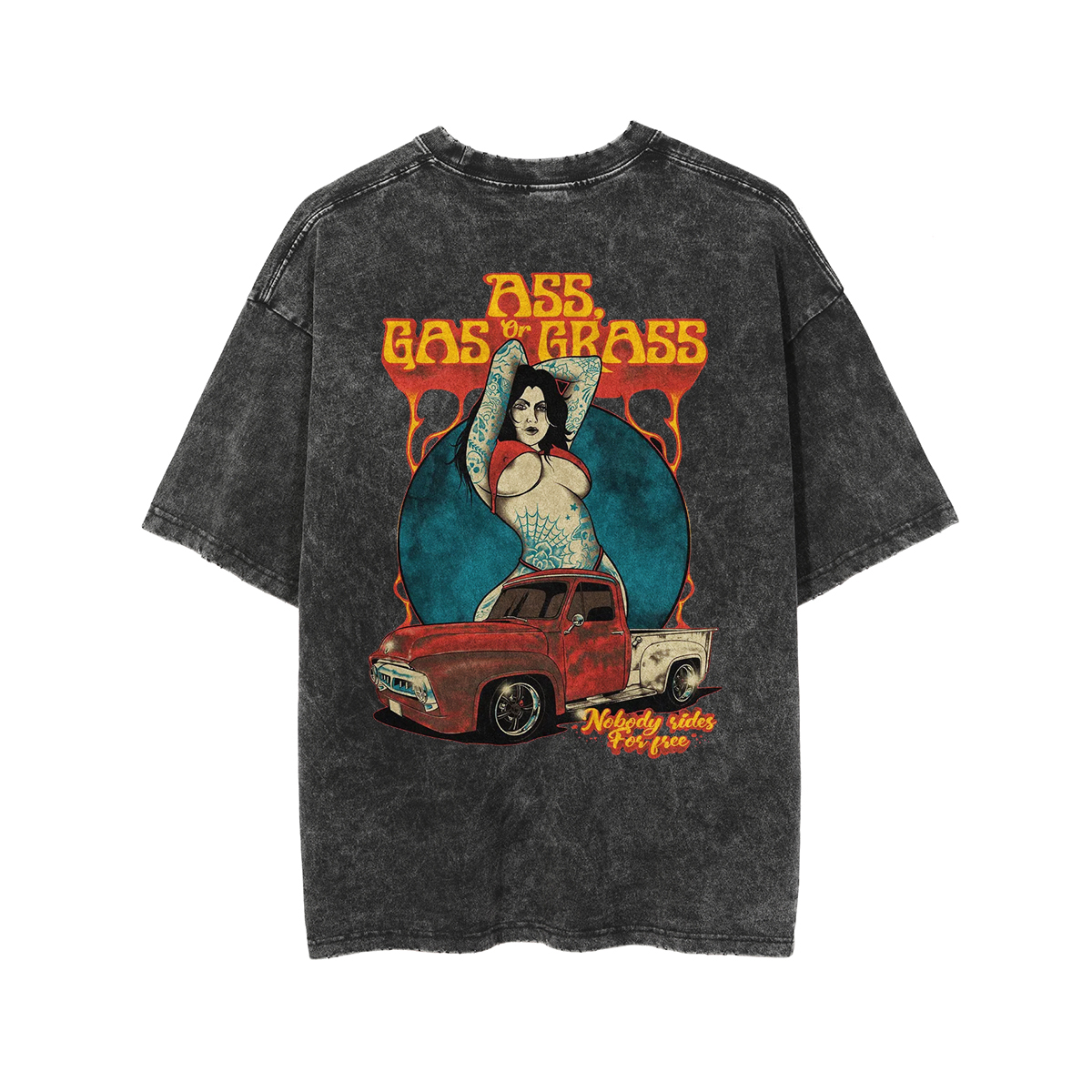 ASS GAS OR GRASS Sexy Lady Print Men's Washed T-shirt