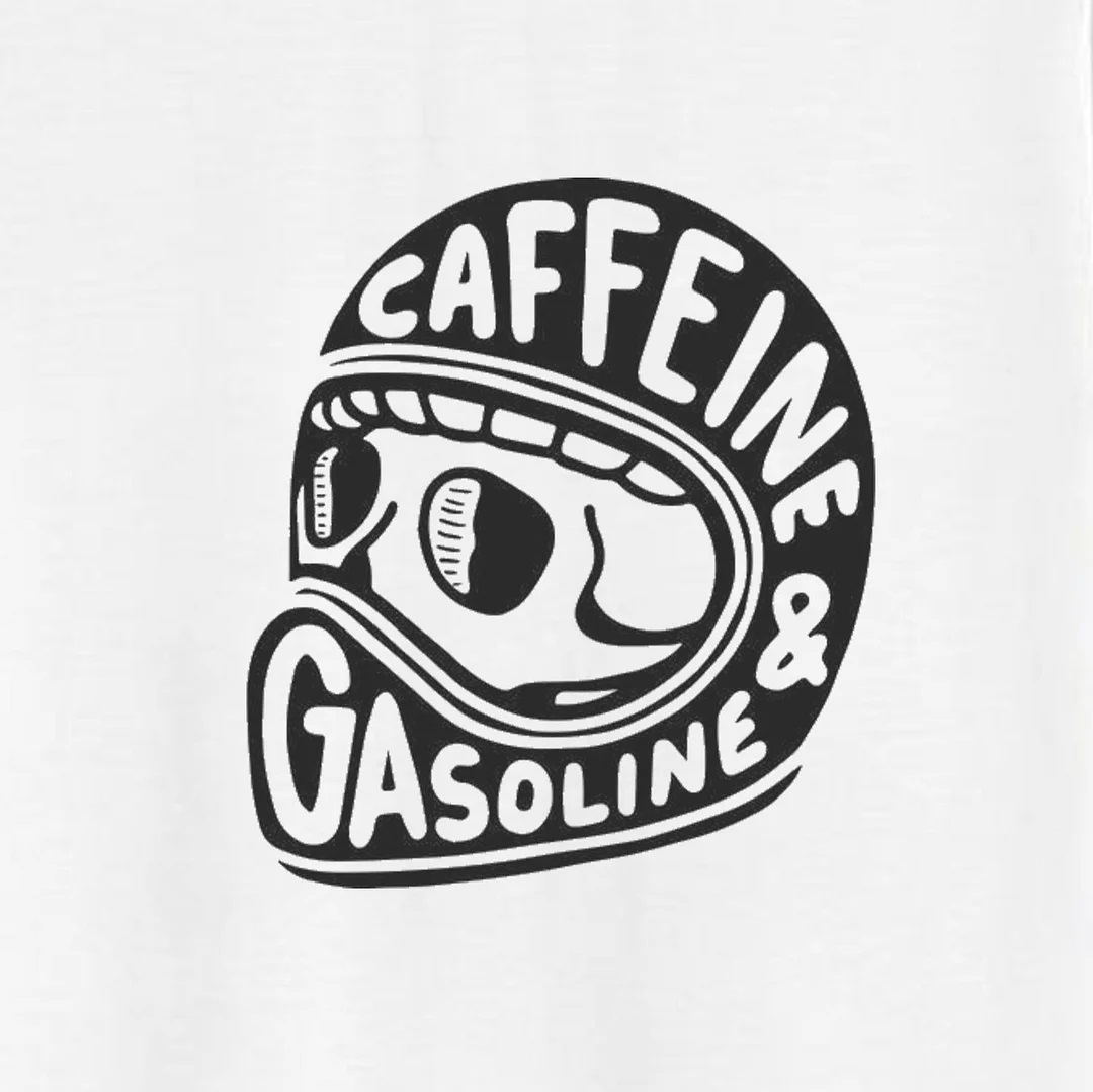 Modern Orange or Black Caffeine & Gasoline White Print T-shirt