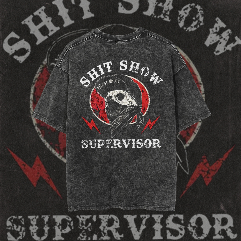 SHIT SHOW SUPERVISOR Skull White Print Washed T-shirt