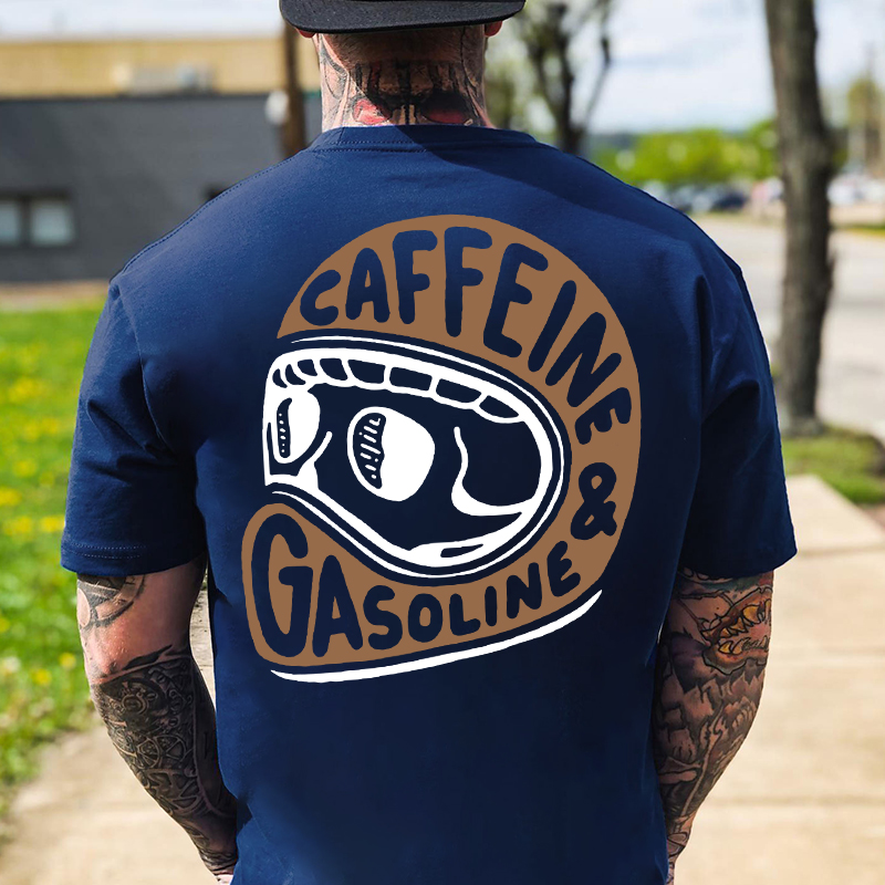 Modern Orange or Black Caffeine & Gasoline White Print T-shirt