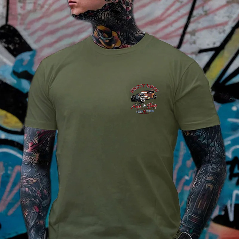 RUSTY NUTS AUTO SHOP Classic Car Print Men's T-shirt