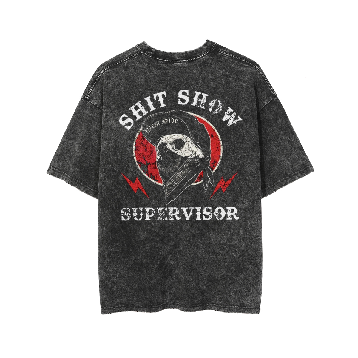 SHIT SHOW SUPERVISOR Skull White Print Washed T-shirt
